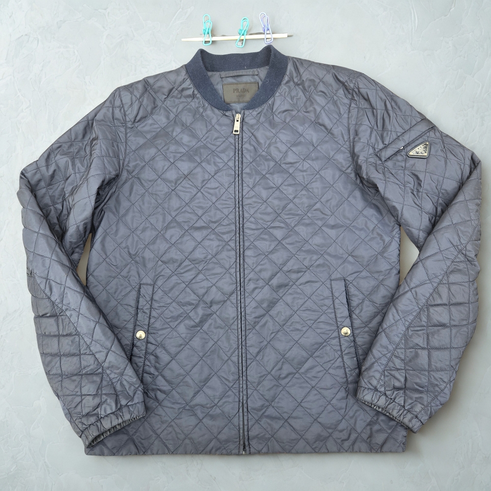 Prada Men's Light Gray Quilted Jacket Size 50
